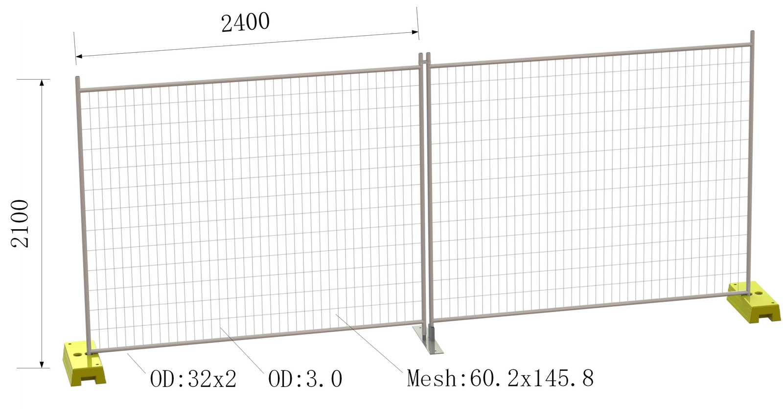 Smartest Temporary Fence: H2.1mxW2.4m OD32mmx1.40mm